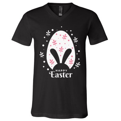 Happy Easter Bunny Rabbit Face Funny Easter Day V-Neck T-Shirt