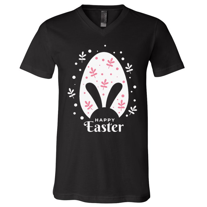 Happy Easter Bunny Rabbit Face Funny Easter Day V-Neck T-Shirt