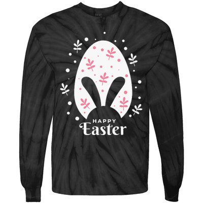 Happy Easter Bunny Rabbit Face Funny Easter Day Tie-Dye Long Sleeve Shirt