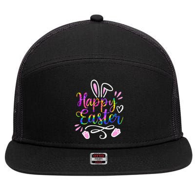 Happy Easter Bunny Rabbit Face Tie Dye Easter Day 7 Panel Mesh Trucker Snapback Hat