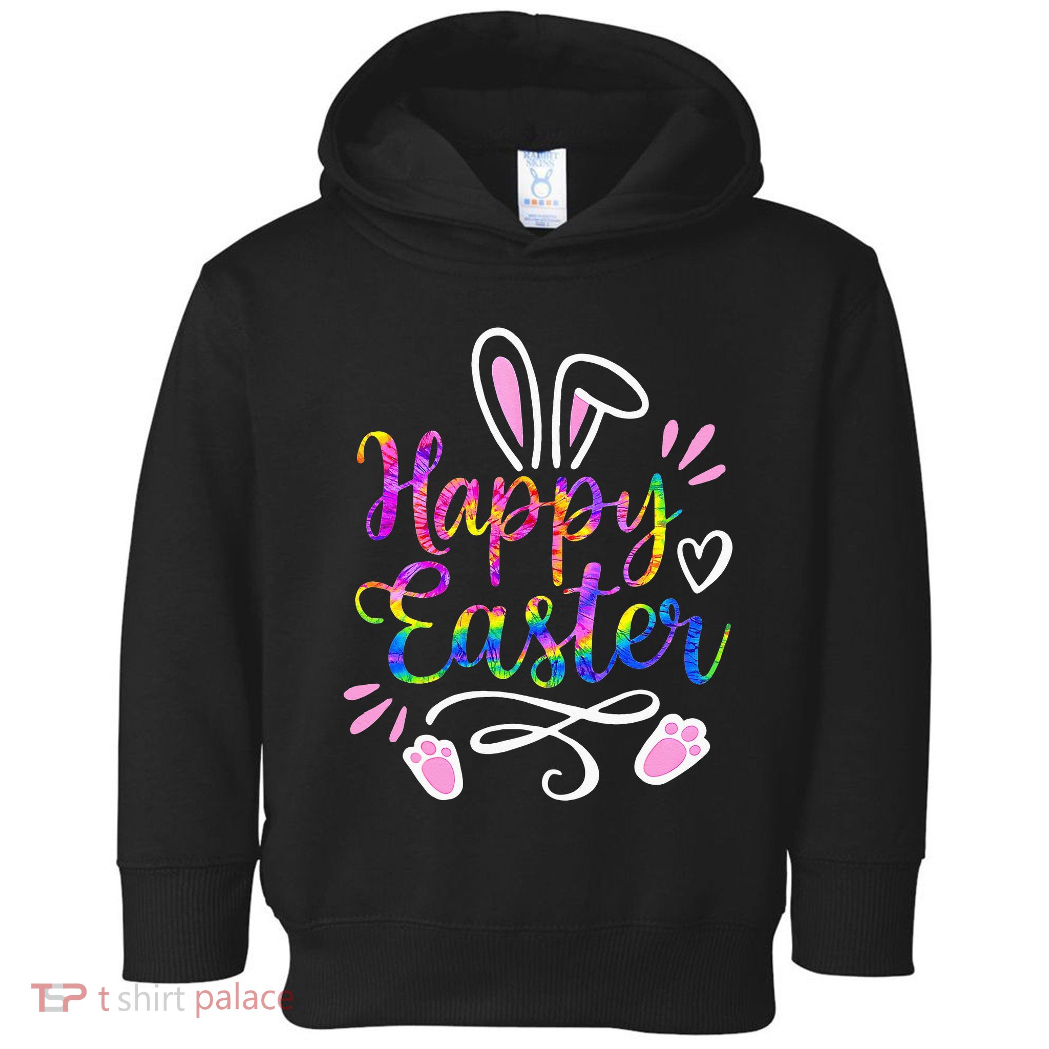 Happy Easter Bunny Rabbit Face Tie Dye Easter Day Toddler Hoodie