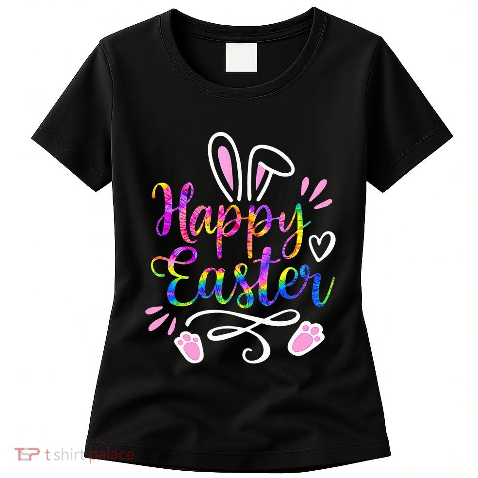Happy Easter Bunny Rabbit Face Tie Dye Easter Day Womens T-Shirt
