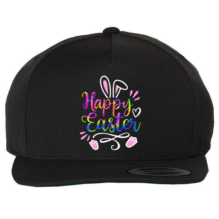 Happy Easter Bunny Rabbit Face Tie Dye Easter Day Wool Snapback Cap