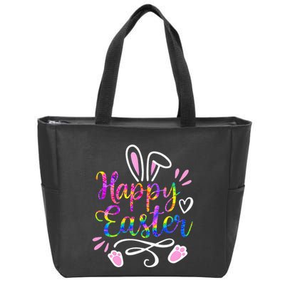Happy Easter Bunny Rabbit Face Tie Dye Easter Day Zip Tote Bag