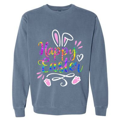 Happy Easter Bunny Rabbit Face Tie Dye Easter Day Garment-Dyed Sweatshirt