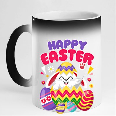 Happy Easter Bunny Easter Eggs Cute Gift 11oz Black Color Changing Mug