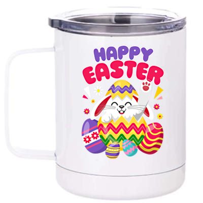 Happy Easter Bunny Easter Eggs Cute Gift 12 oz Stainless Steel Tumbler Cup