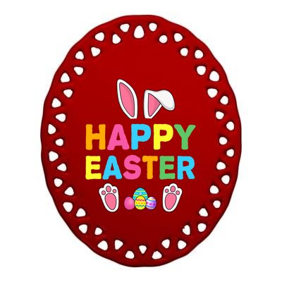 Happy Easter Bunny Rabbit Face Funny Easter Day Gift Ceramic Oval Ornament