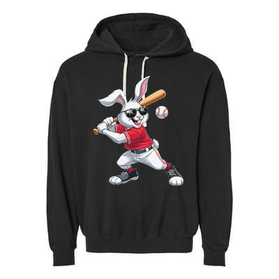 Happy Easter Bunny Playing Baseball Easter Sport Gift Garment-Dyed Fleece Hoodie