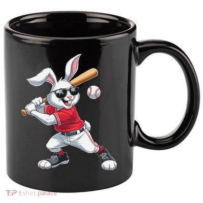 Happy Easter Bunny Playing Baseball Easter Sport Gift 11oz C Handle Ceramic Mug