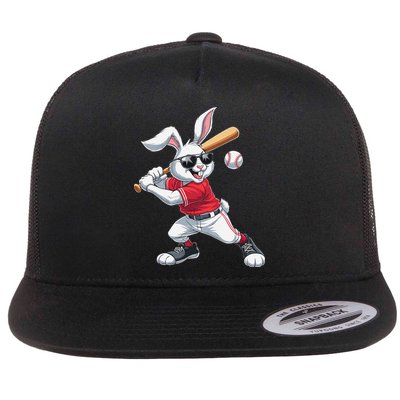 Happy Easter Bunny Playing Baseball Easter Sport Gift Flatbill Hat