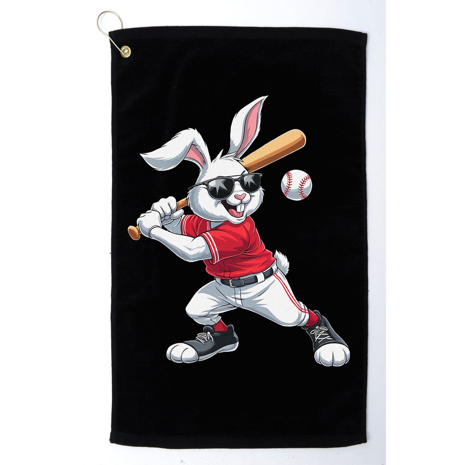 Happy Easter Bunny Playing Baseball Easter Sport Gift Golf Towel