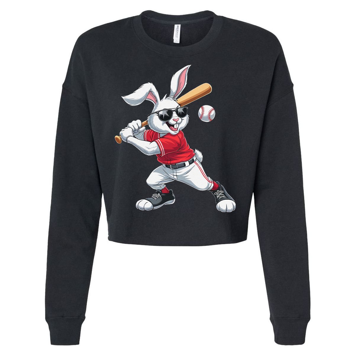 Happy Easter Bunny Playing Baseball Easter Sport Gift Cropped Pullover Crew