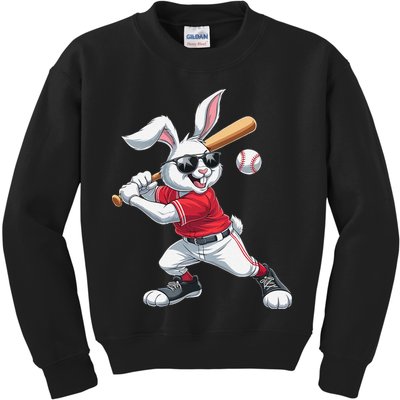 Happy Easter Bunny Playing Baseball Easter Sport Gift Kids Sweatshirt