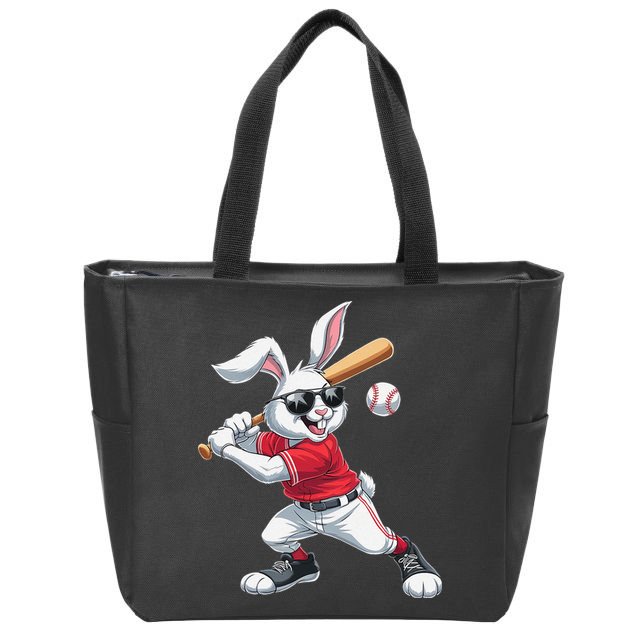 Happy Easter Bunny Playing Baseball Easter Sport Gift Zip Tote Bag