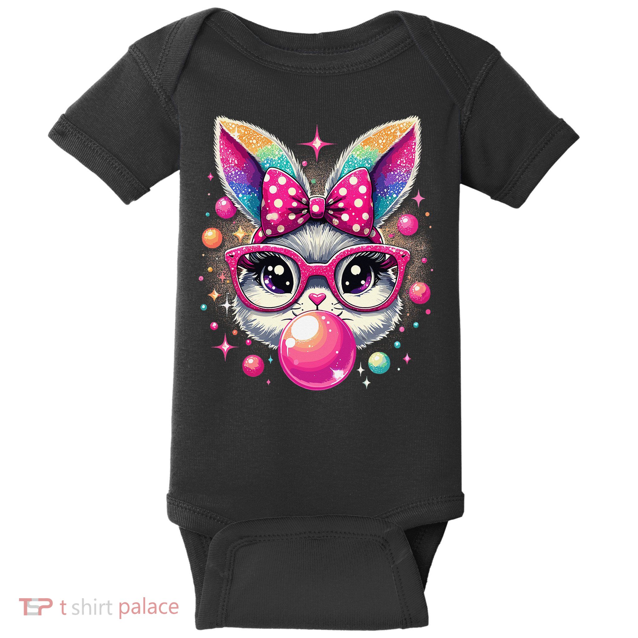 Happy Easter Bunny Tie Dye Coquette Bow Rabbit Face Easter Baby Bodysuit