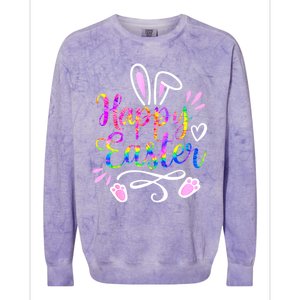 Happy Easter Bunny Rabbit Face Tie Dye Easter Day Women G.irl Colorblast Crewneck Sweatshirt