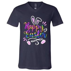 Happy Easter Bunny Rabbit Face Tie Dye Easter Day Women G.irl V-Neck T-Shirt