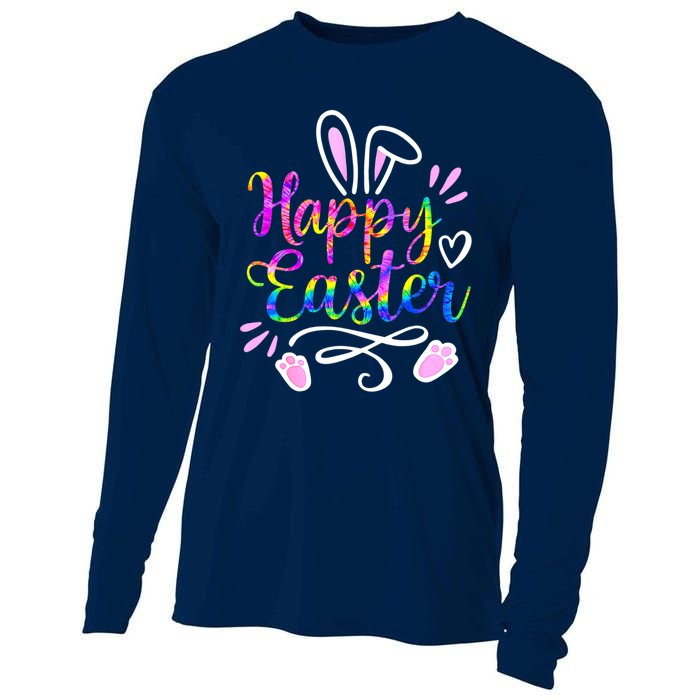 Happy Easter Bunny Rabbit Face Tie Dye Easter Day Women G.irl Cooling Performance Long Sleeve Crew