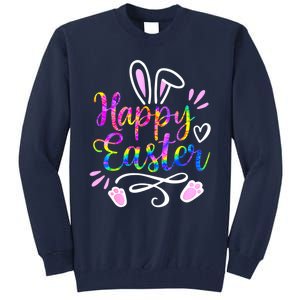 Happy Easter Bunny Rabbit Face Tie Dye Easter Day Women G.irl Tall Sweatshirt