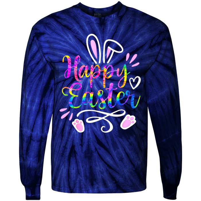 Happy Easter Bunny Rabbit Face Tie Dye Easter Day Women G.irl Tie-Dye Long Sleeve Shirt