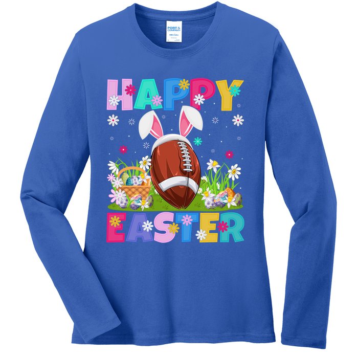 Happy Easter Bunny American Football Easter Sunday Gift Ladies Long Sleeve Shirt