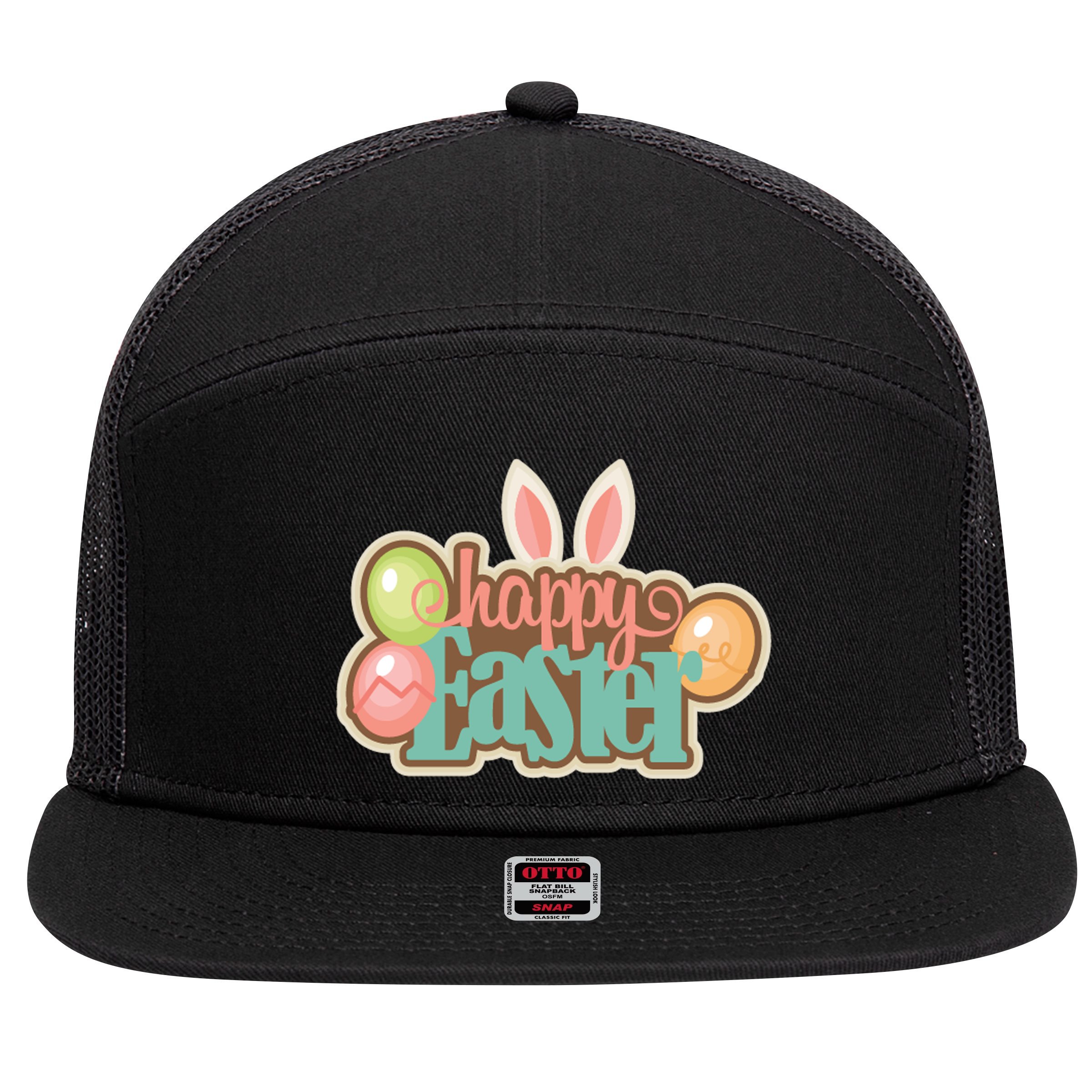 Happy Easter Bunny Ears Holiday 7 Panel Mesh Trucker Snapback Hat