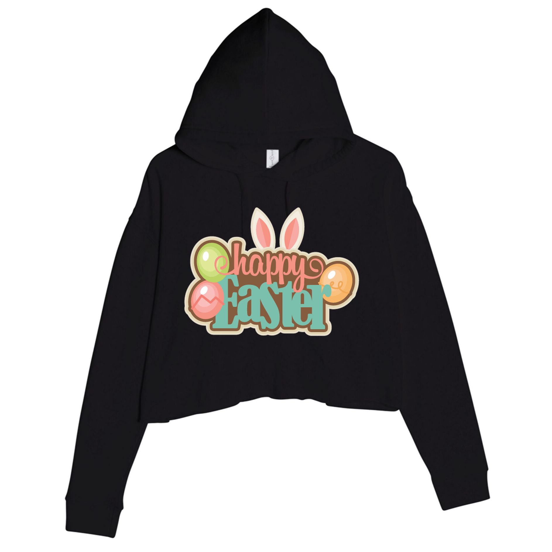 Happy Easter Bunny Ears Holiday Crop Fleece Hoodie