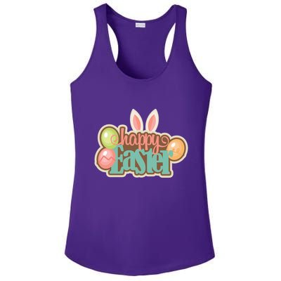 Happy Easter Bunny Ears Holiday Ladies PosiCharge Competitor Racerback Tank