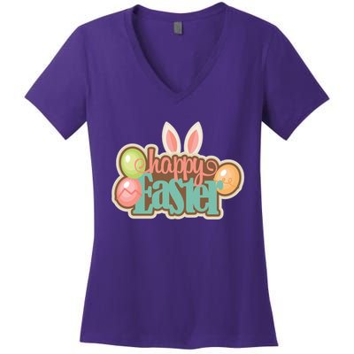 Happy Easter Bunny Ears Holiday Women's V-Neck T-Shirt