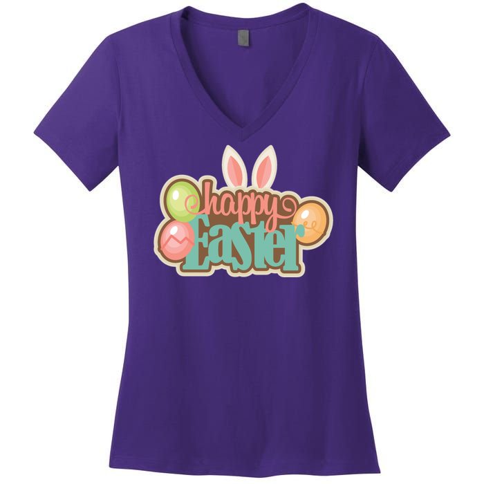 Happy Easter Bunny Ears Holiday Women's V-Neck T-Shirt