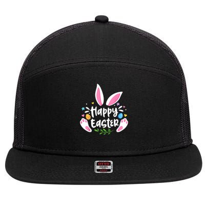Happy Easter Bunny Rabbit Face Funny Easter Day Women Girl 7 Panel Mesh Trucker Snapback Hat