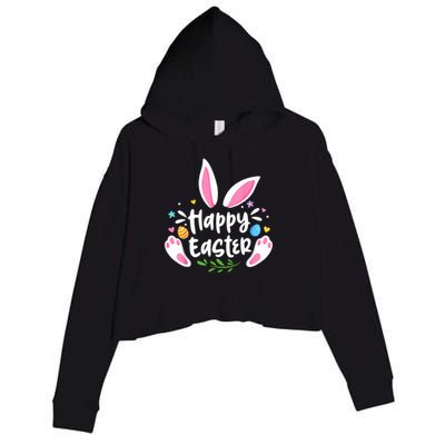 Happy Easter Bunny Rabbit Face Funny Easter Day Women Girl Crop Fleece Hoodie