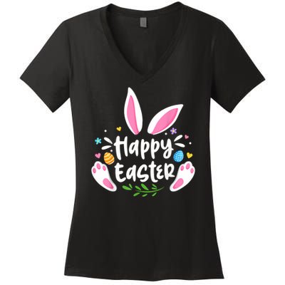 Happy Easter Bunny Rabbit Face Funny Easter Day Women Girl Women's V-Neck T-Shirt