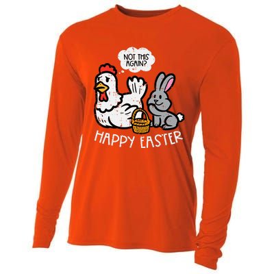 Happy Easter Bunny Chicken Not Again Funny Cooling Performance Long Sleeve Crew