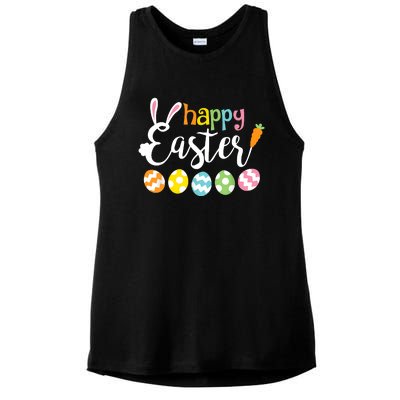 Happy Easter Bunny Rabbit Face Funny Easter Day Ladies PosiCharge Tri-Blend Wicking Tank