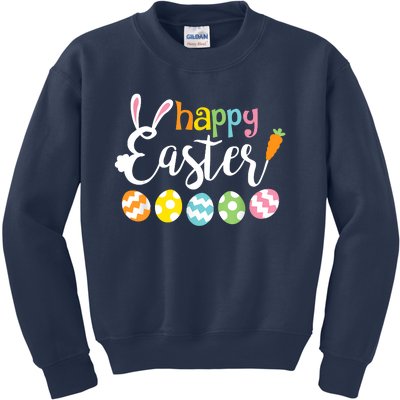 Happy Easter Bunny Rabbit Face Funny Easter Day Kids Sweatshirt