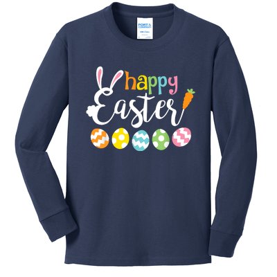 Happy Easter Bunny Rabbit Face Funny Easter Day Kids Long Sleeve Shirt