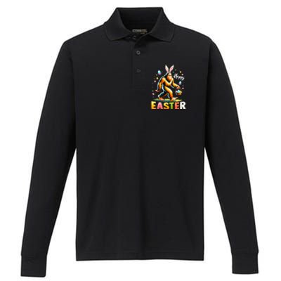 Happy Easter Bigfoot Egg Hunt Happy Easter Day Bigfoot Performance Long Sleeve Polo