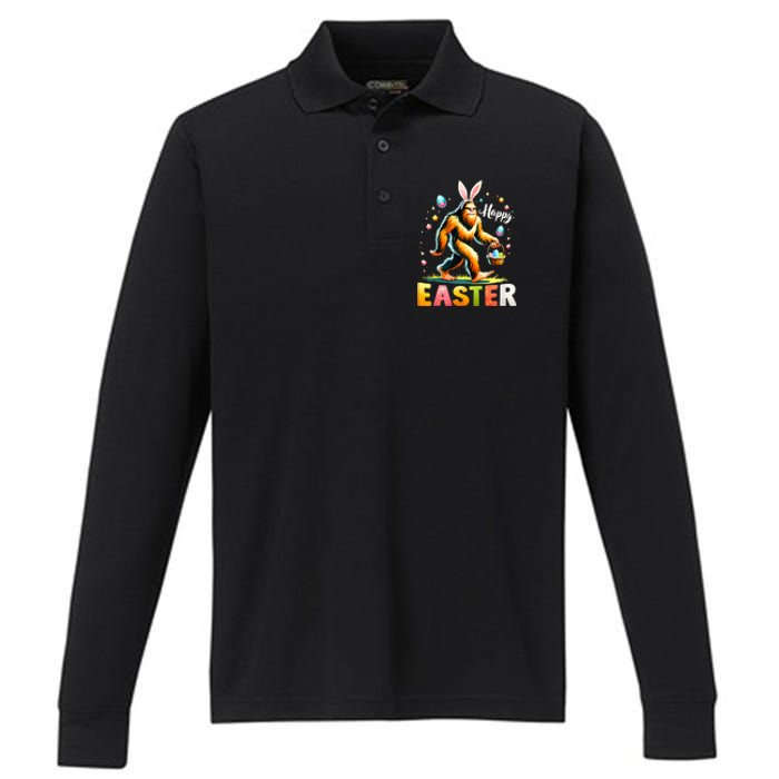 Happy Easter Bigfoot Egg Hunt Happy Easter Day Bigfoot Performance Long Sleeve Polo