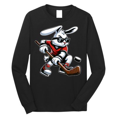 Happy Easter Bunny Playing Hockey Easter Sport Long Sleeve Shirt