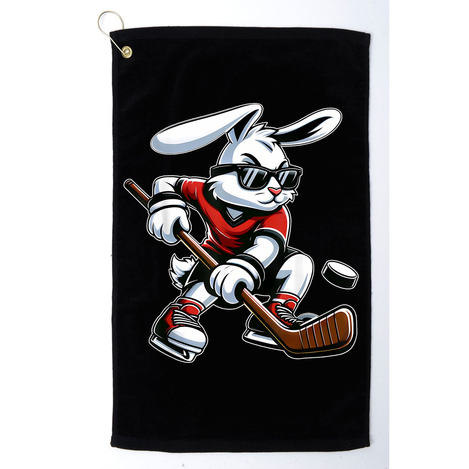 Happy Easter Bunny Playing Hockey Easter Sport Golf Towel