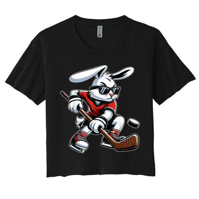 Happy Easter Bunny Playing Hockey Easter Sport Crop Top