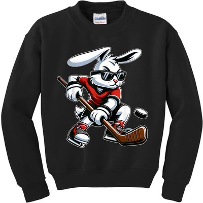 Happy Easter Bunny Playing Hockey Easter Sport Kids Sweatshirt