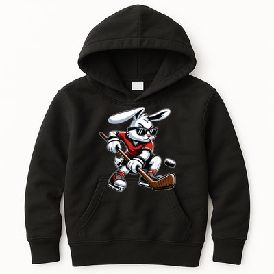 Happy Easter Bunny Playing Hockey Easter Sport Kids Hoodie