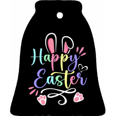 Happy Easter Bunny Rabbit Face Funny Easter Day Ceramic Bell Ornament