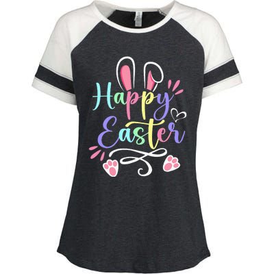 Happy Easter Bunny Rabbit Face Funny Easter Day Enza Ladies Jersey Colorblock Tee