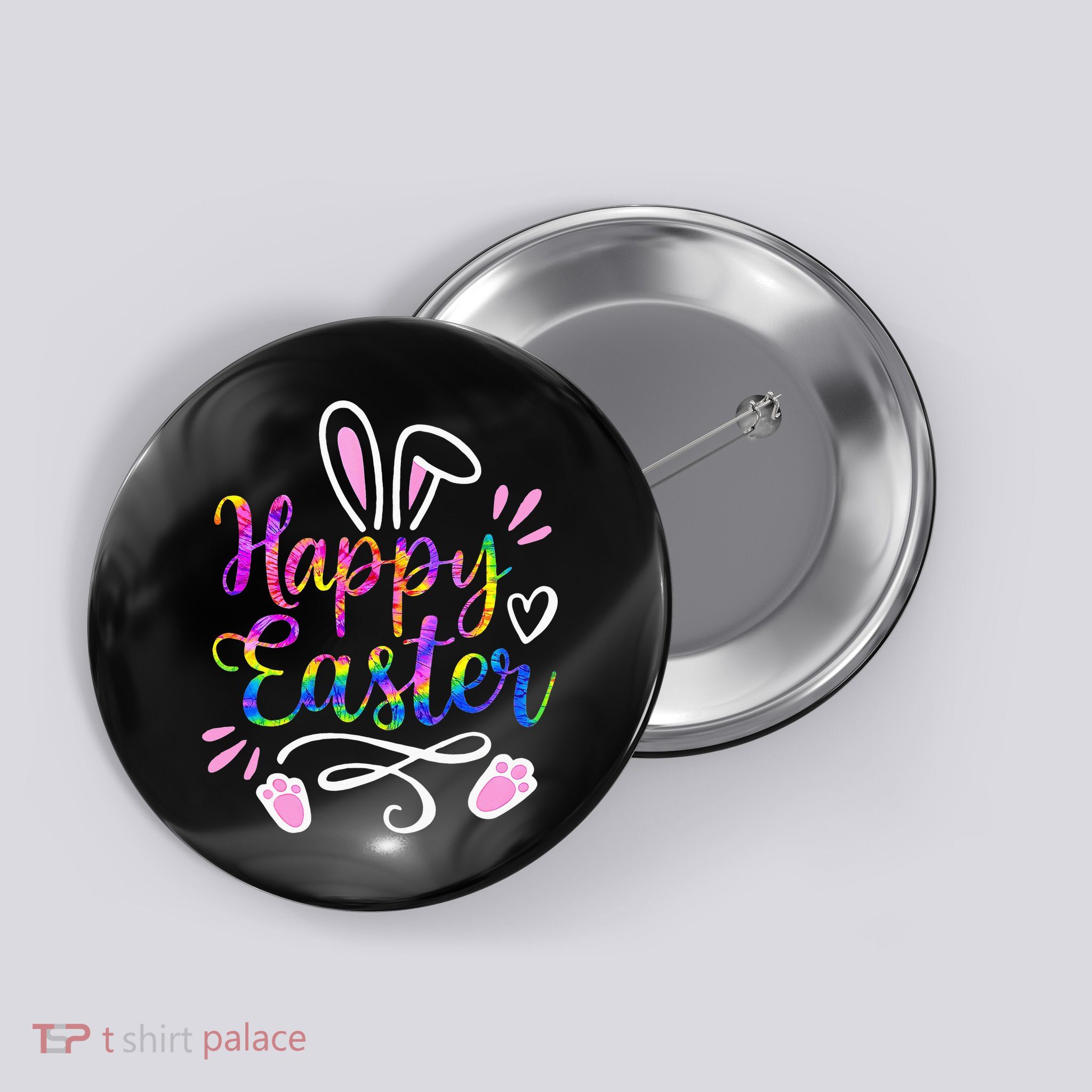 Happy Easter Bunny Rabbit Face Tie Dye Easter Day Button