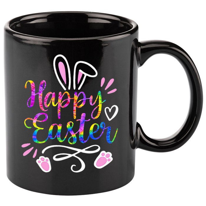 Happy Easter Bunny Rabbit Face Tie Dye Easter Day 11oz C Handle Ceramic Mug