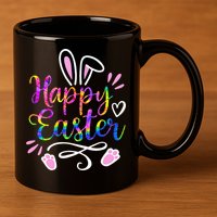 Happy Easter Bunny Rabbit Face Tie Dye Easter Day 11oz C Handle Ceramic Mug
